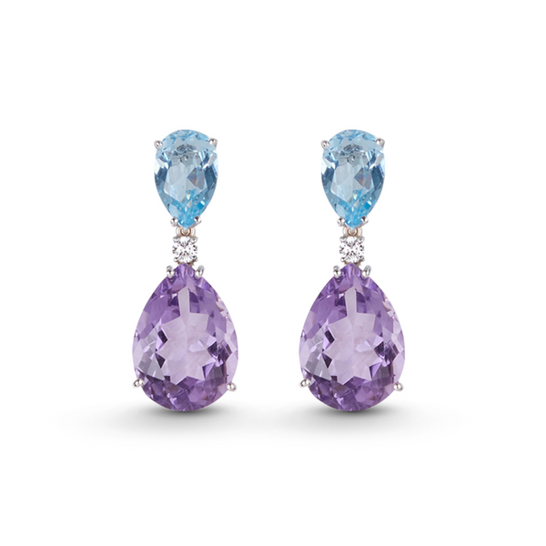 Sama Blue Topaz, Amethyst and Diamond Drop Earrings