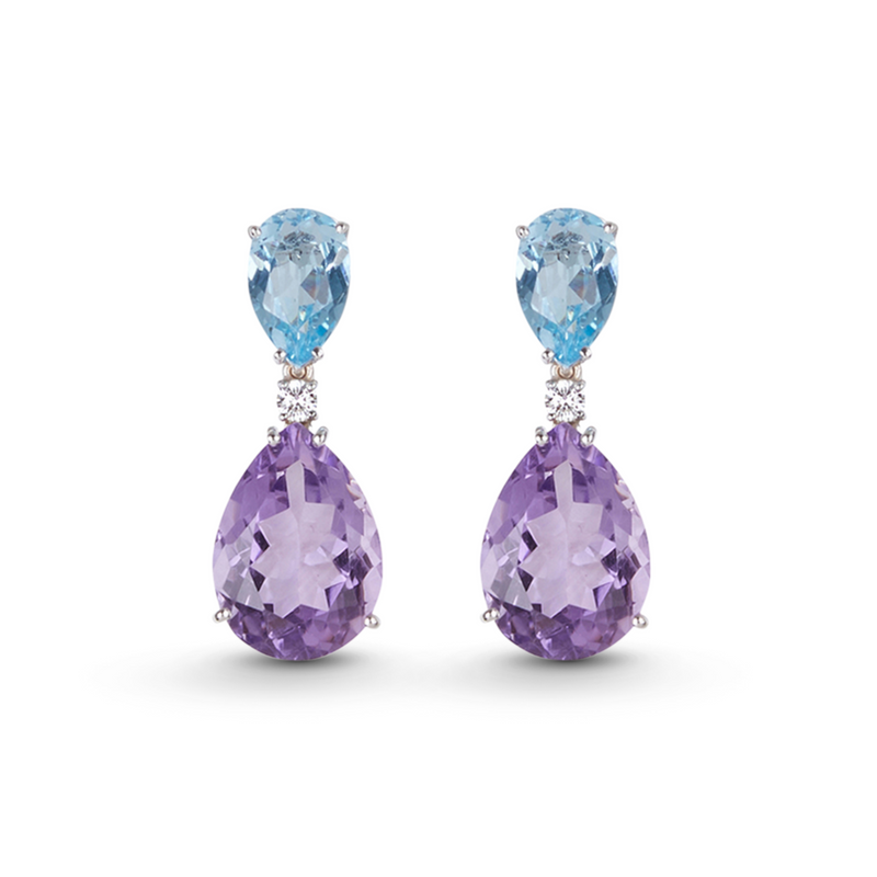 Sama Blue Topaz Amethyst and Diamond Drop Earrings Aurelia