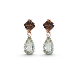 Acacia Smoky Quartz, Prasiolite and Diamond Drop Earrings
