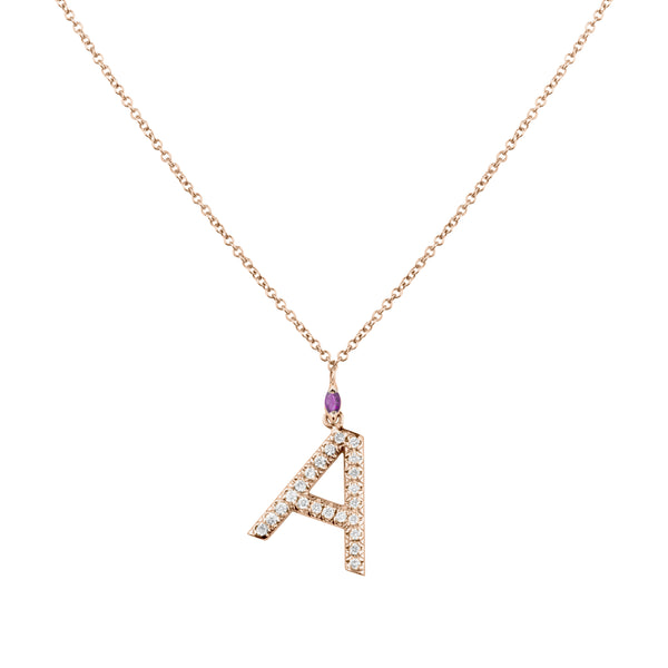 Alfa-Zulu Pavé Diamond and Birthstone Pendant - February (Amethyst)