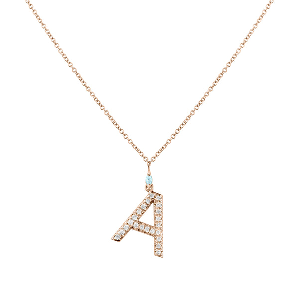 Alfa-Zulu Pavé Diamond and Birthstone Pendant - March (Aquamarine)