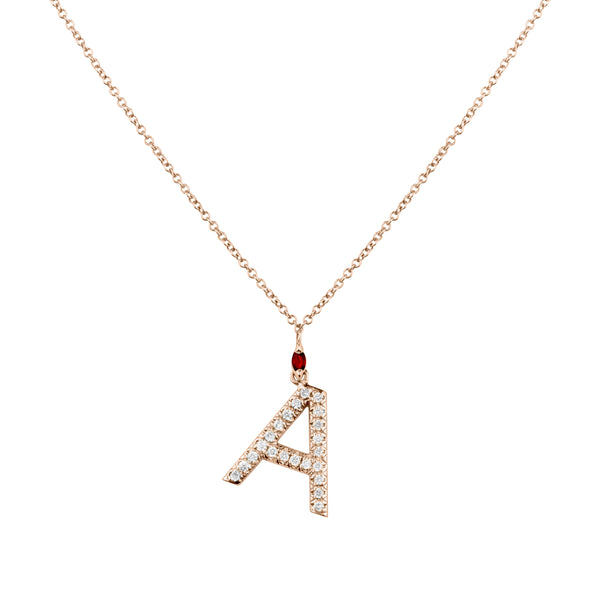 Alfa-Zulu Pavé Diamond and Birthstone Pendant - January (Garnet)