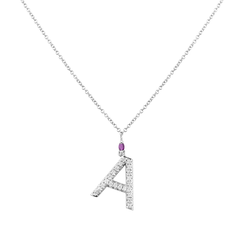 Alfa-Zulu Pavé Diamond and Birthstone Pendant - February (Amethyst)