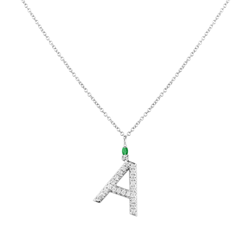 Alfa-Zulu Pavé Diamond and Birthstone Pendant - May (Emerald)